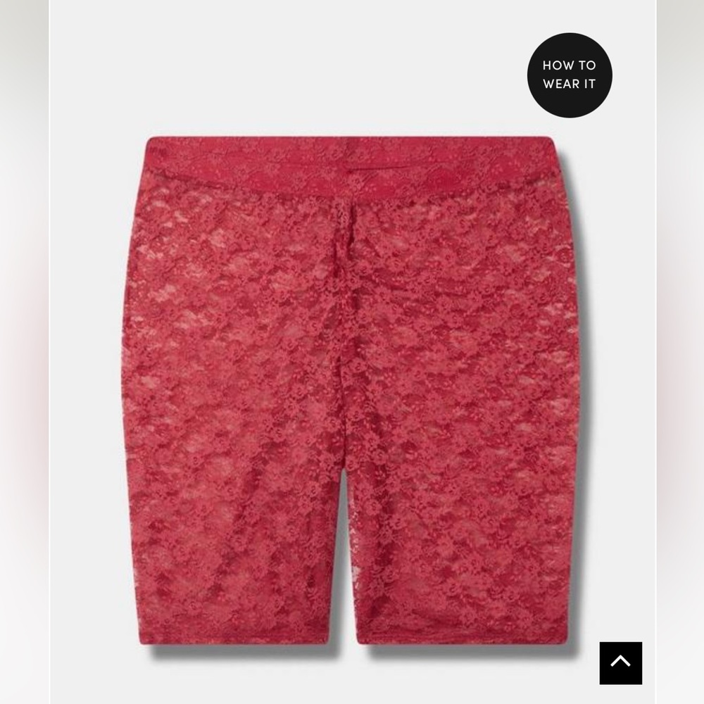 Nwt 9 inch torrid unlined lace bike short in color red bud size 2
